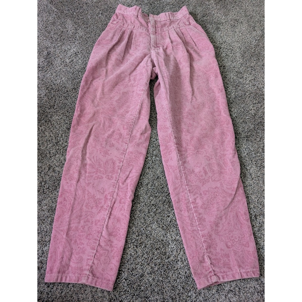 Vintage Lee Casuals Pink Paisley Corduroy‎ Pants High Waisted Pleated Tapered 12
